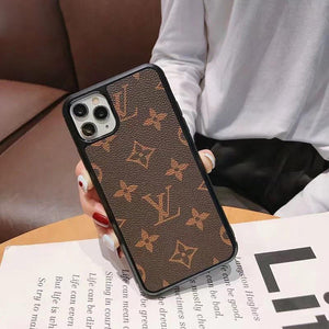 iPhone 16 Series Luxury Brand PU Leather Phone Case Brown