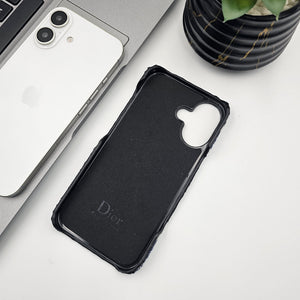 iPhone 16 Series Luxury Brand CD Vertical Belt Stitched Case Cover