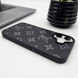 iPhone 16 Series Luxury Brand PU Leather Phone Case Black