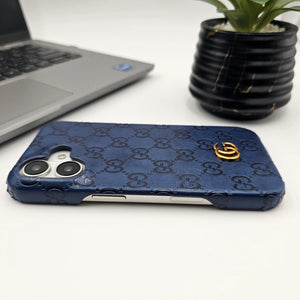 iPhone 16 Series Luxury GG Fashion Leather Brand Case Cover