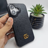 iPhone 16 Series Luxury GG Fashion Leather Brand Case Cover