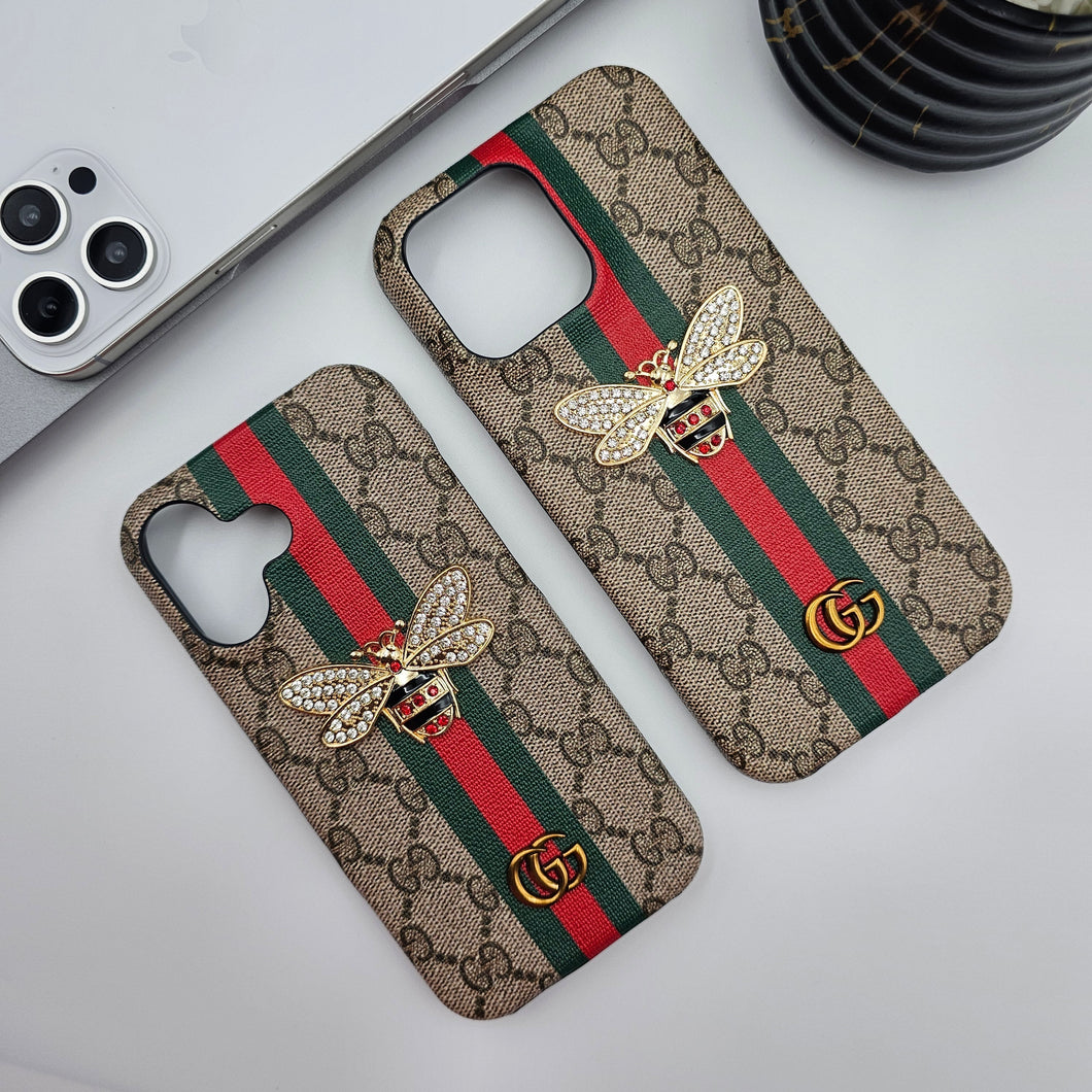 iPhone 16 Series GG Bee Stripe Leather Case