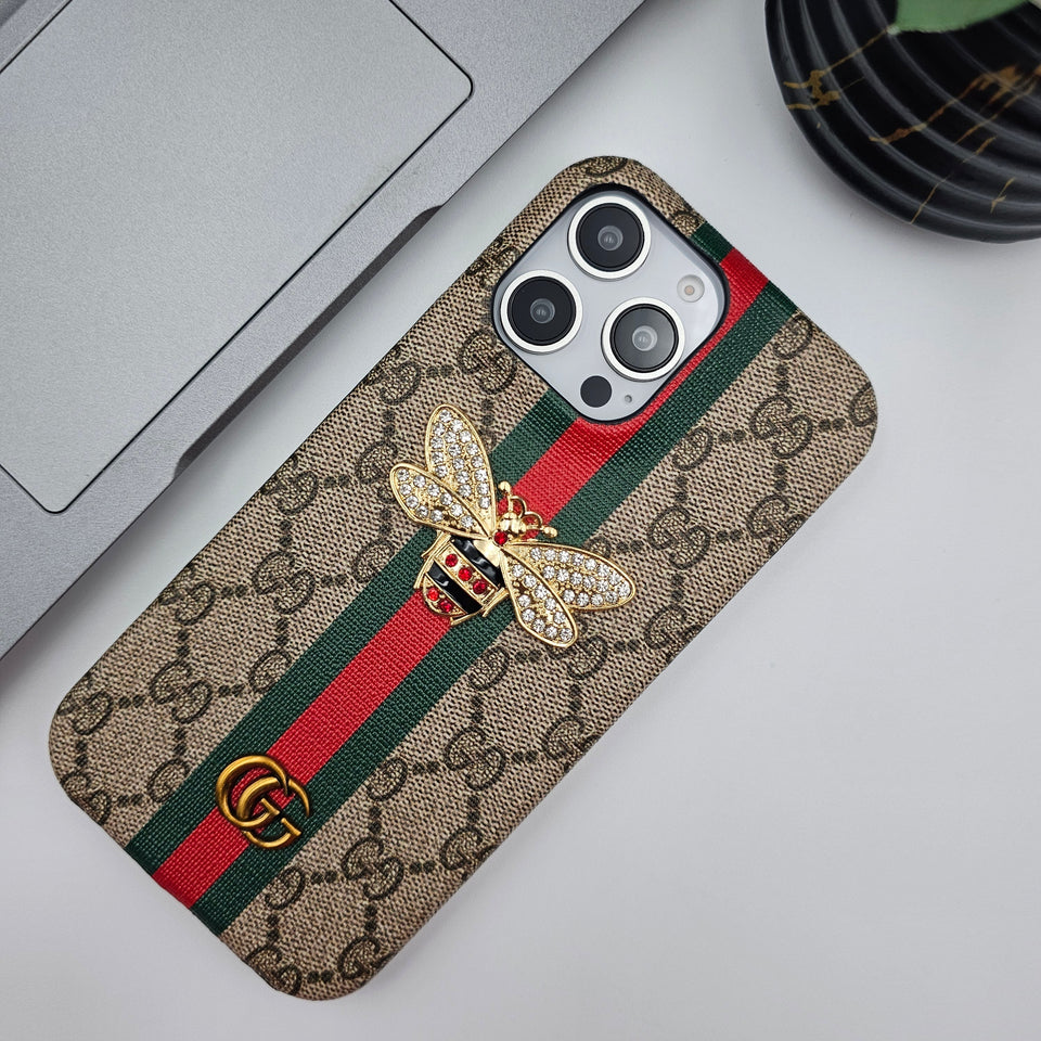 iPhone 16 Series GG Bee Stripe Leather Case