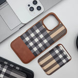 iPhone 16 Series Checks Pattern Leather Detachable Magnetic Card Holder Case