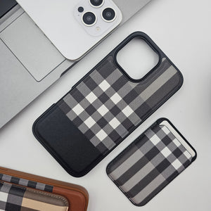 iPhone 16 Series Checks Pattern Leather Detachable Magnetic Card Holder Case