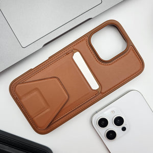 iPhone 16 Series Leather Card Holder With Kickstand Case