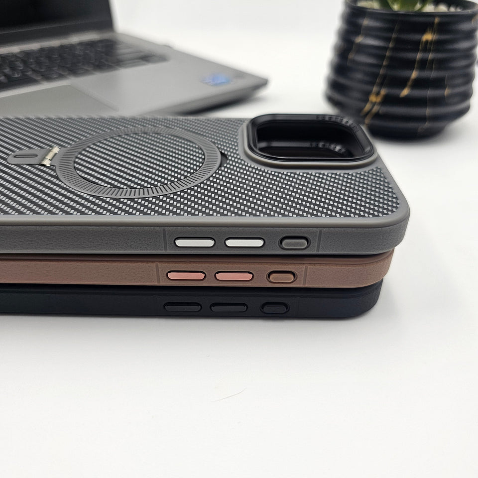 iPhone 16 Series Carbon Fibre With Magnetic Magsafe Ring Stand Case