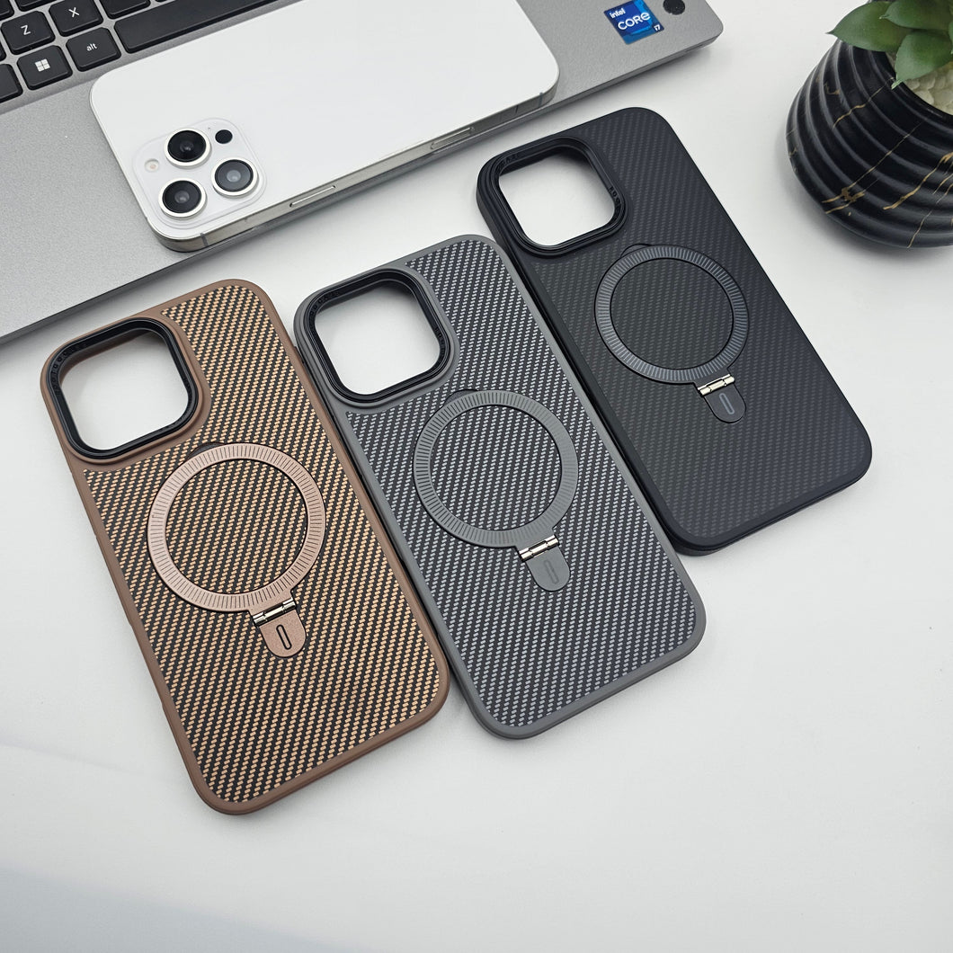 iPhone 16 Series Carbon Fibre With Magnetic Magsafe Ring Stand Case