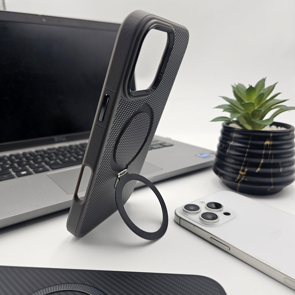 iPhone 16 Series Carbon Fibre With Magnetic Magsafe Ring Stand Case