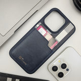 iPhone 16 Series Checks Pattern Leather Cardholder Case With Inside Velvet