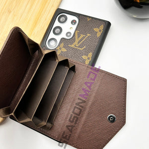 Samsung Galaxy S24 LV Ultra Luxury Brown Wallet Case Cover