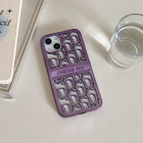 iPhone 14 Series Luxury Brand CD Chrome Purple Case Cover