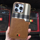 iPhone 15 Series Chequered Leather Card Holder Wallet Case Cover