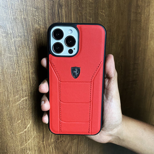 iPhone  series Ferrari Sports Car Logo Side Stitch Leather Cover Red