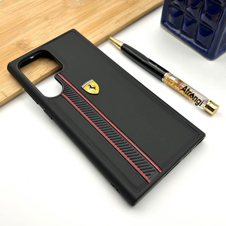 Samsung S23 Ultra iPhone Ferrari Stripe Leather Case Cover