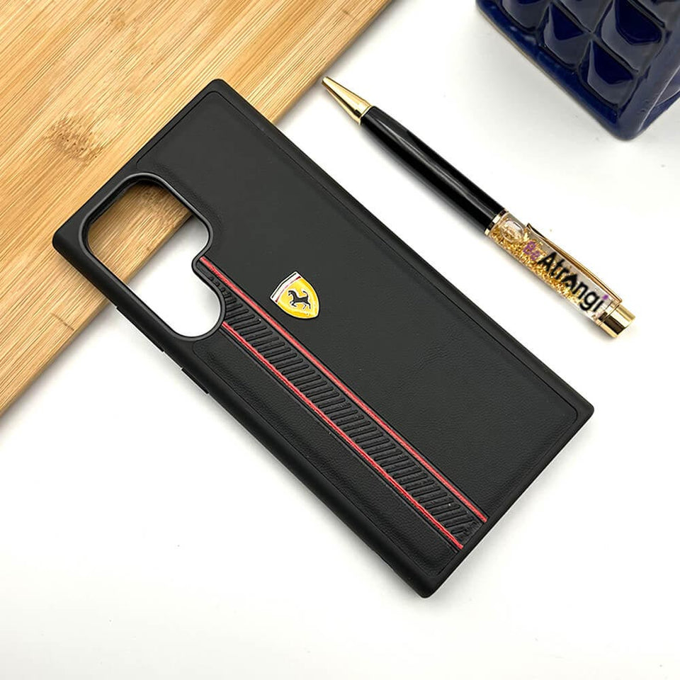 Samsung S23 Ultra iPhone Ferrari Stripe Leather Case Cover