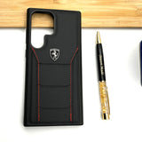 Samsung Galaxy S24 Ultra Ferrari Stitched Leather Case Cover Black