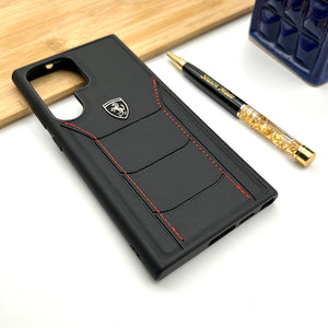 Samsung Galaxy S24 Ultra Ferrari Stitched Leather Case Cover Black