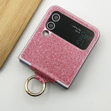 Samsung Galaxy Z Flip 4 Shimmer Glitter Bling Metal Ring Holder Case Cover