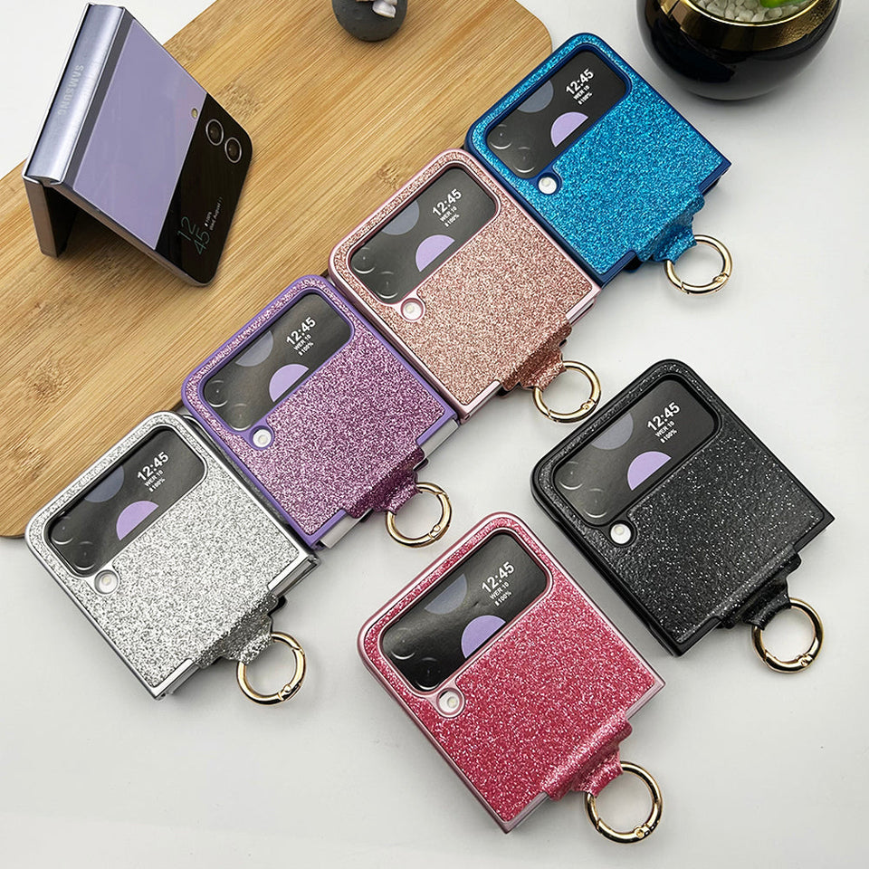 Samsung Galaxy Z Flip 4 Shimmer Glitter Bling Metal Ring Holder Case Cover