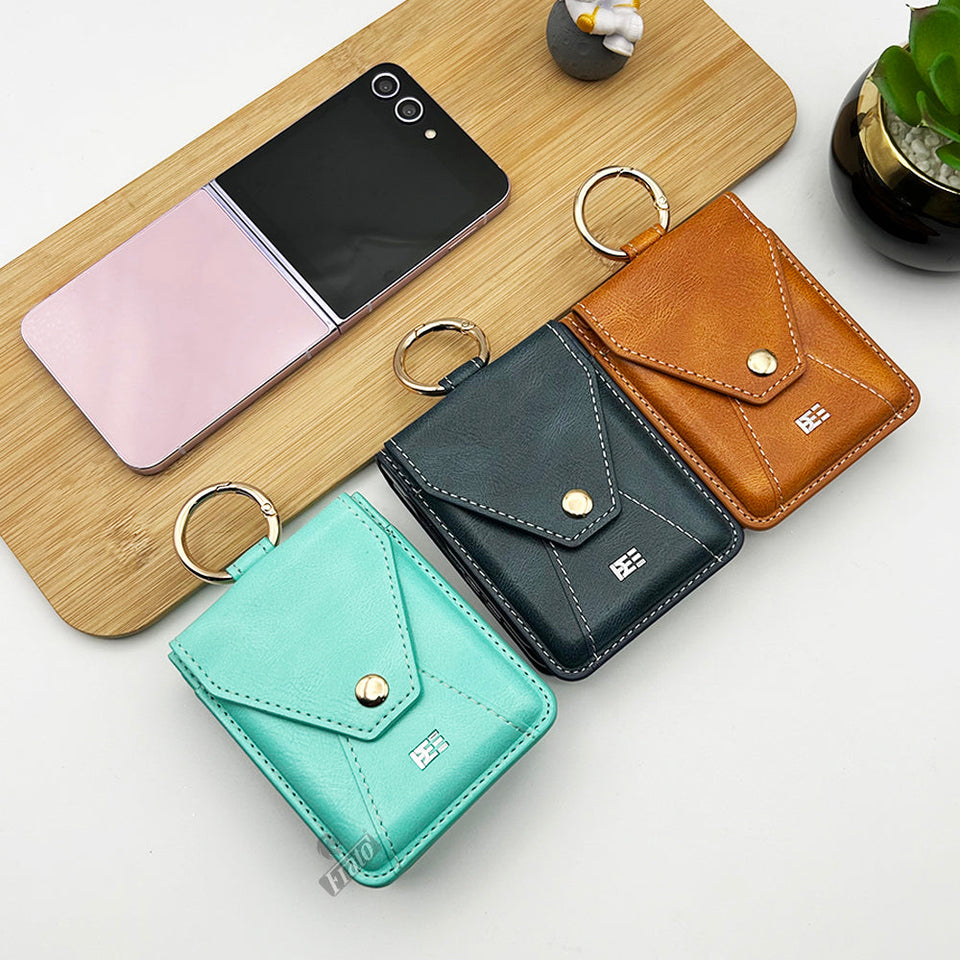 Samsung Galaxy Z Flip 5 PU Leather Fancy Wallet Case Cover With Metal Ring Holder