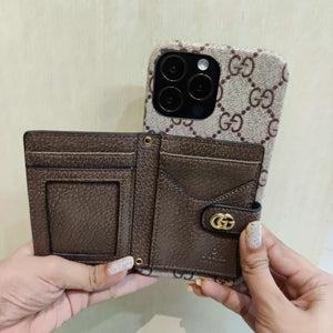 iPhone 16 Series Luxury Brand GG Wallet Case Cover