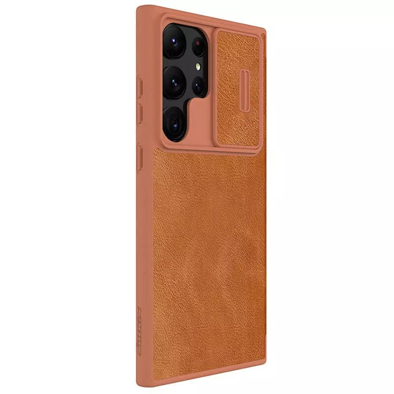 Samsung S23 Ultra Camera Protection QIN Leather Flip Case Brown