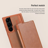 Samsung S23 Ultra Camera Protection QIN Leather Flip Case Brown