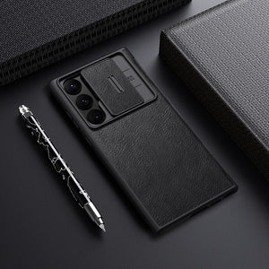 Samsung S23 Ultra Camera Protection QIN Leather Flip Case Black