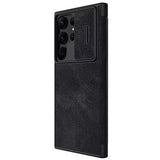 Samsung S23 Ultra Camera Protection QIN Leather Flip Case Black