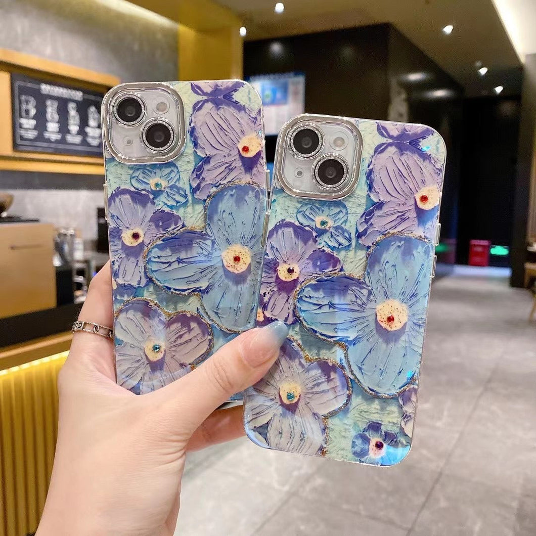 iPhone 16 Series Luxury 3D Oil Painting Floral Design Case Cover