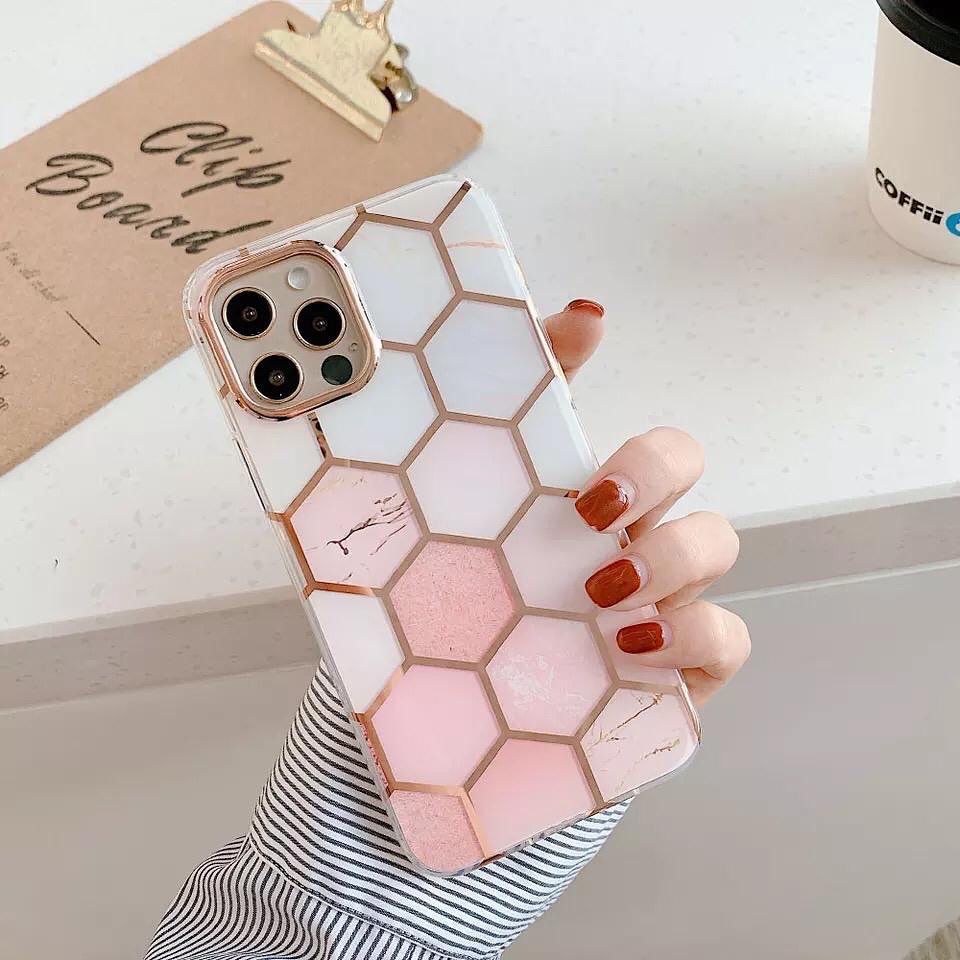 iPhone Glossy Honeycomb Marble Design Cover