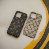 iPhone 16 Series Luxury Brand Pattern PU Leather Case Cover