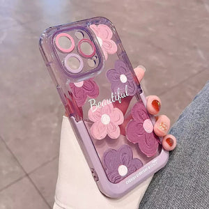 iPhone Beautiful Purple Glossy Floral With Kickstand Case Cover