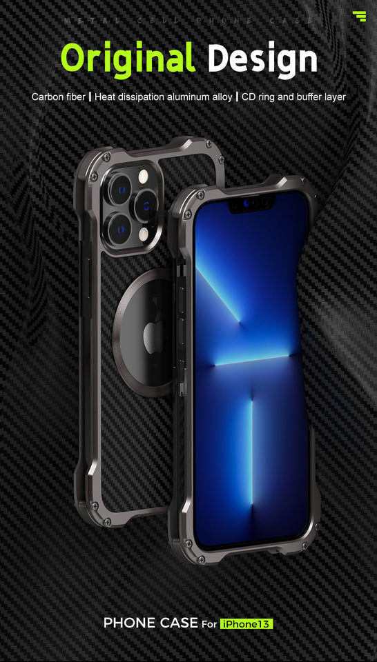 R-Just Aluminium Carbon Fiber Case For iPhone 12 Series and 13 Series