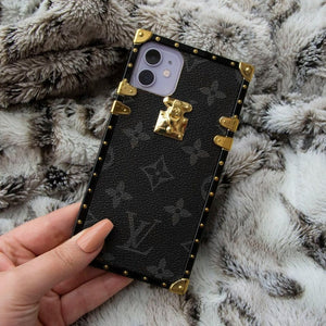 iPhone Luxury Retro Square PU Leather Trunk Phone Case ( Black )