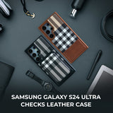 Samsung Galaxy S24 Ultra Checks Leather Case With Detachable Magnetic Magsafe Card Holder Clearance Sale