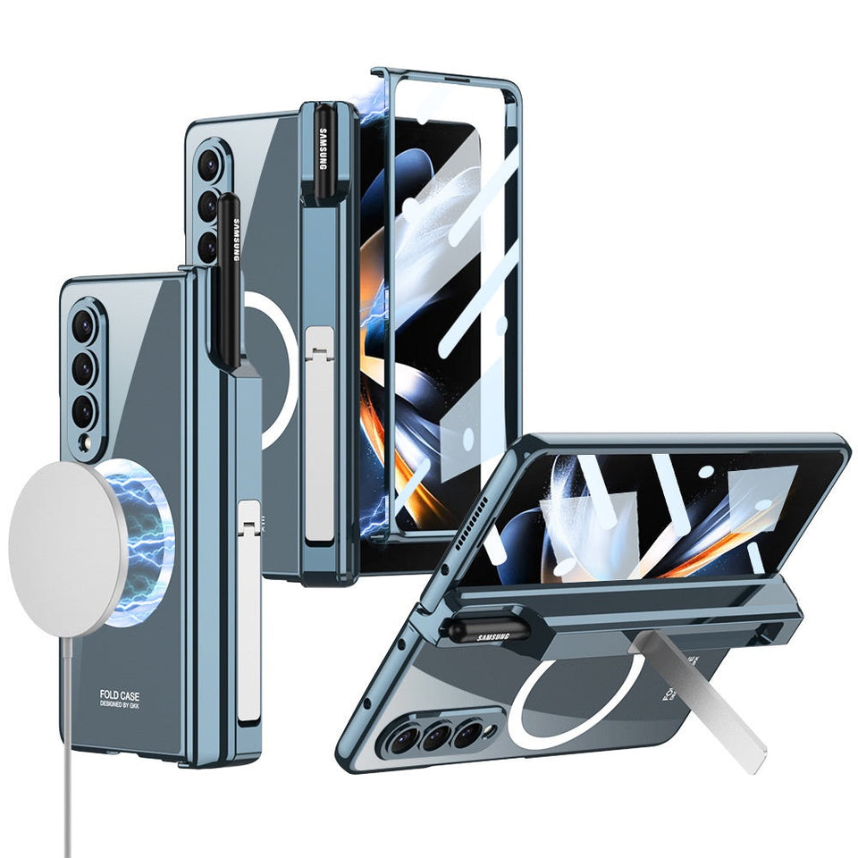 Samsung Galaxy Z Fold 4 Transparent Electroplating Magnetic Hinge Front Glass Protective Cover