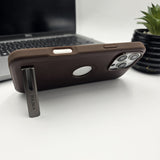 iPhone 16 Series Leather Metal Kickstand Case Inside Velvet