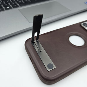 iPhone 16 Series Leather Metal Kickstand Case Inside Velvet