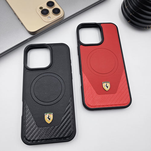 iPhone 16 and 15 series Ferrari  Carbon Leather Sport Magsafe Case