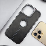 iPhone 16 Series Logo Cut Centre Stitched PU Leather Chrome Case