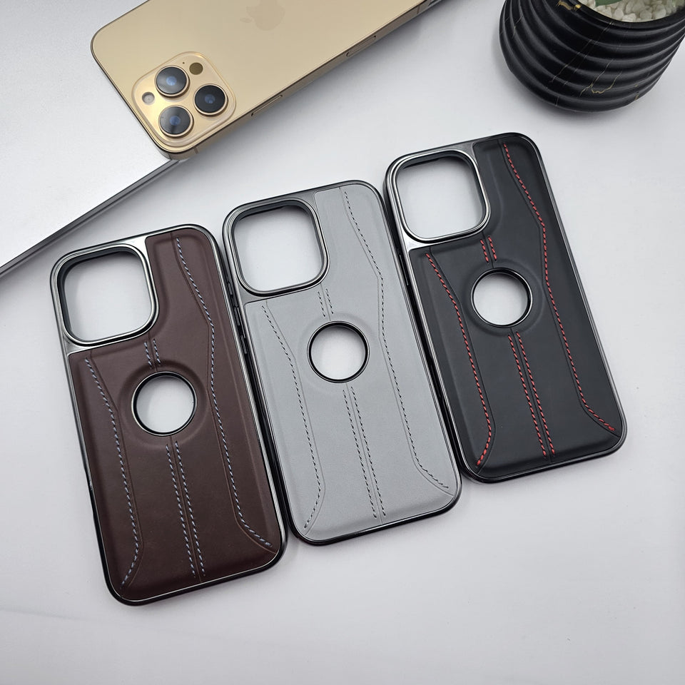 iPhone 16 Series 3 Stripe Stitch Leather Case Minimalistic Design