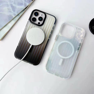 iPhone 16 Series Stripe Texture Hard PC Clear Magsafe Case