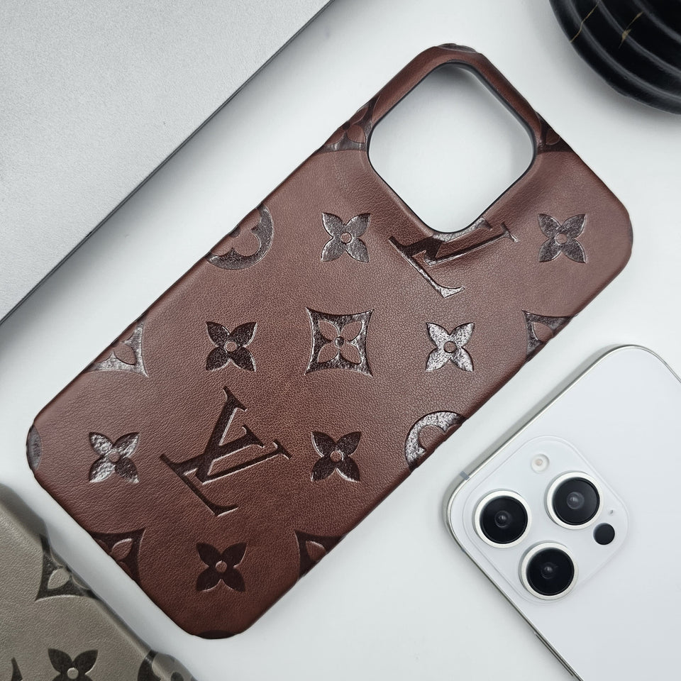 iPhone 16 Series Luxury Brand Embossed Leather Case