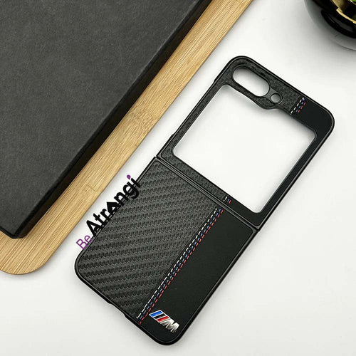 Samsung Galaxy Z Flip 5 BMW Logo Carbon Fiber Stitch Design Black Case