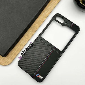 Samsung Galaxy Z Flip 5 BMW Logo Carbon Fiber Stitch Design Black Case