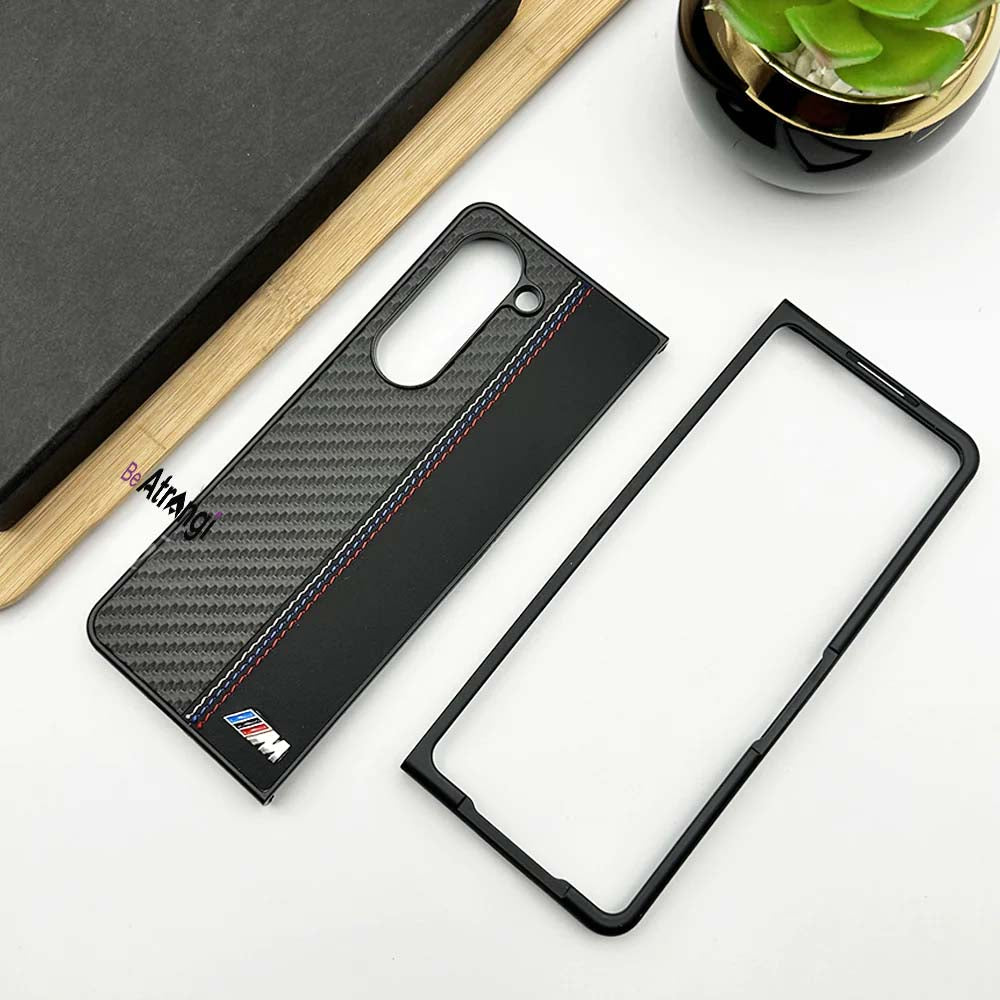 Samsung Galaxy Z Fold 5 BMW Logo Carbon Fiber Stitch Black Design Cover