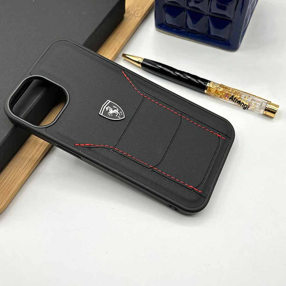 iPhone 15 Series Ferrari Sports Car Leather Stitched Case