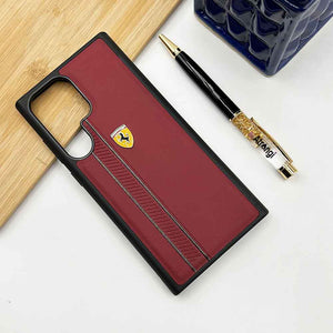 Samsung S23 Ultra iPhone Ferrari Stripe Leather Case Cover Maroon